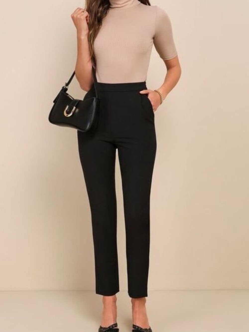 Lulu's Black Straight-Leg High-Waist Pants